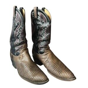 Vintage Dan Post Teju Lizard Exotic Cowboy Western Boots USA 10 D